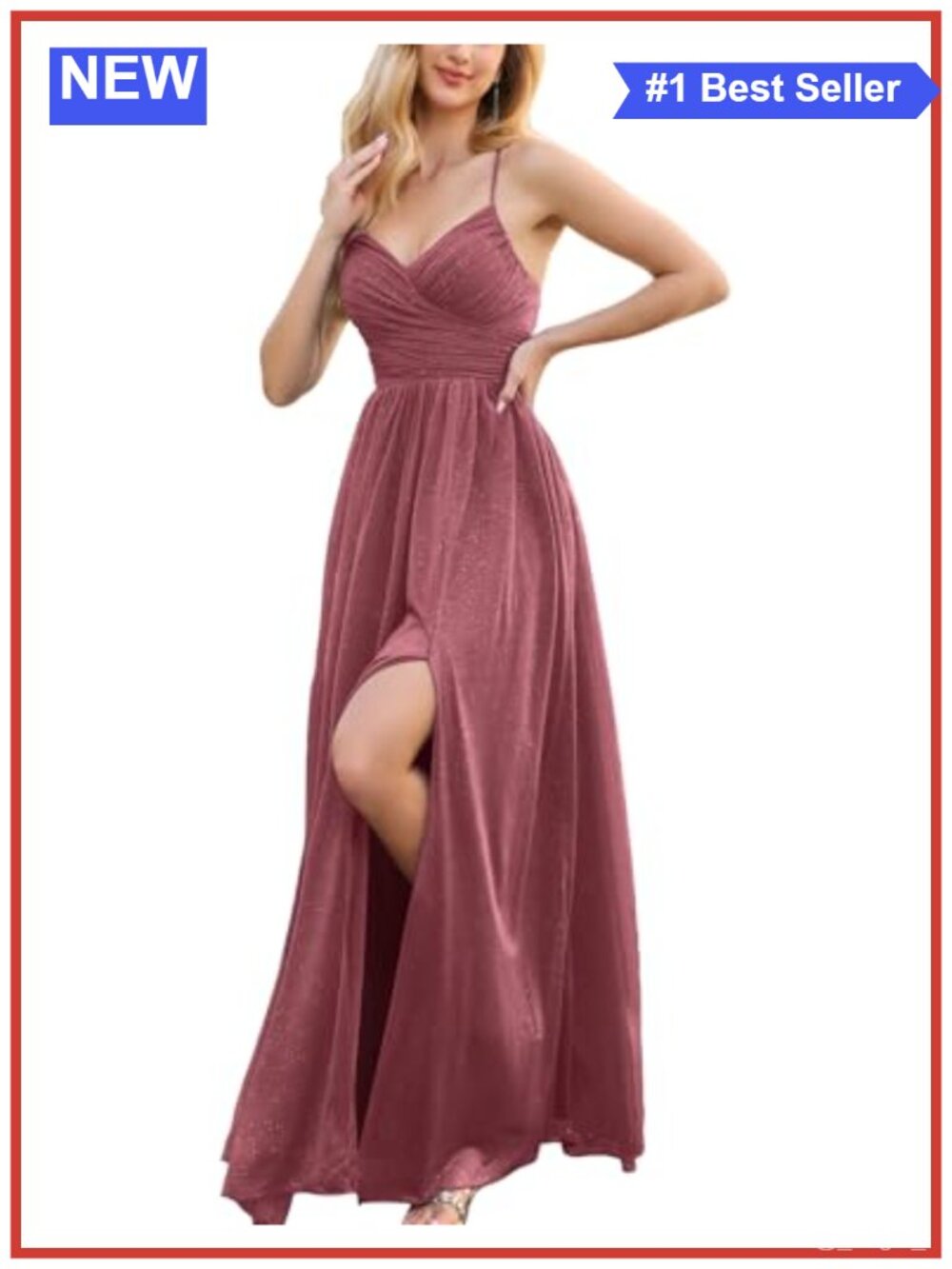 Women's V-neck spaghetti strap high slit formal maxi dress